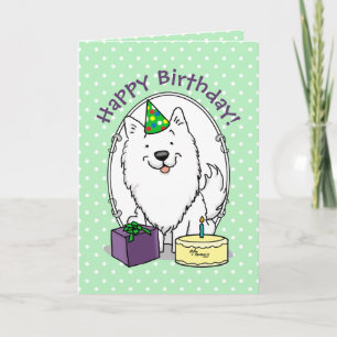 Cartão Happy Birthday Party American Eskimo Dog Eskie