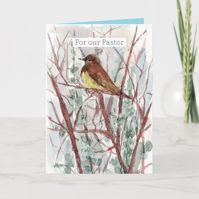 Cartão Happy Birthday Pastor Bird Trees Watercolor (Frente)
