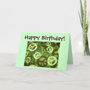 Cartão Happy Birthday!-Peace Signs/Camo Design Card
