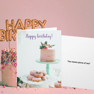 Cartão Happy Birthday Pink Cake and Donuts Funny Quote