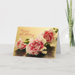 Cartão Happy Birthday Pink Carnations Floral