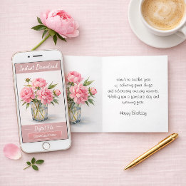 Cartão Happy Birthday Pink Peonies Greeting 