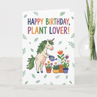 Cartão Happy Birthday Plant Lover Unicorn Watering Flower