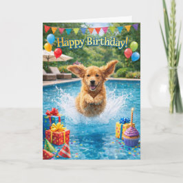 Cartão Happy Birthday Puppy Plunge Pool Party 