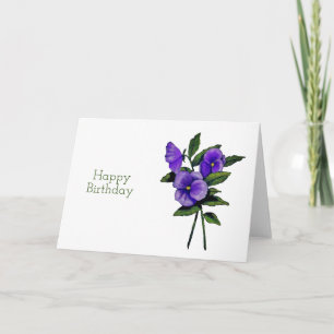 Cartão Happy Birthday, Purple Pansy Flowers, Art