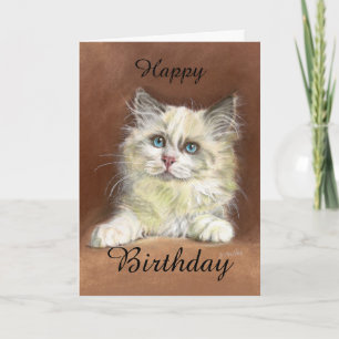 Cartão Happy Birthday Ragdoll Kitten Art
