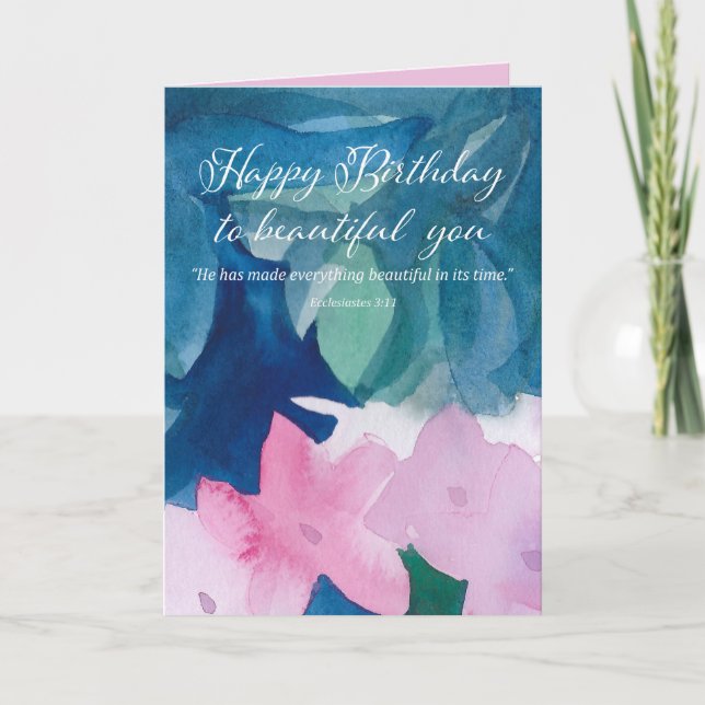 Cartão Happy Birthday Scripture Ecclesiastes 3 11 Flowers (Frente)