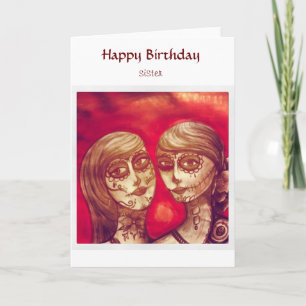 Cartão happy birthday sister mexican sugar skulls card