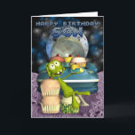 Cartão Happy Birthday Son, Out of this world, alien with<br><div class="desc">Happy Birthday Son,  Out of this world,  alien with cup cakes</div>