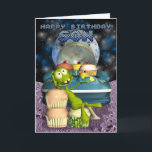 Cartão Happy Birthday Son, Out of this world, alien with<br><div class="desc">Happy Birthday Son,  Out of this world,  alien with cup cakes</div>