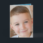 Cartão Happy Birthday special Grandson blue photo<br><div class="desc">Replace the photo on the front.
Add your message inside.
Happy Birthday special Grandson.
Inside designed in blue and white.</div>