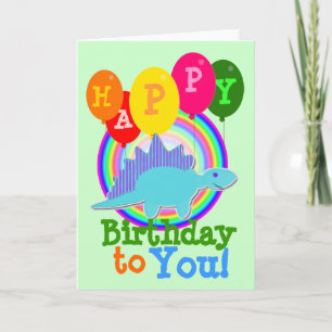 Cartão Happy Birthday to You Blue Cartoon Dinosaur