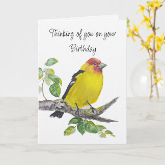 Cartão Happy Birthday Watercolor Western Tanager Bird