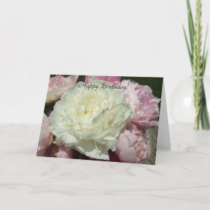 Cartão Happy Birthday White Pink Peonies / Pink Peony Car