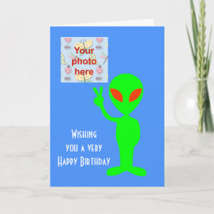 Cartão Happy Birthday with martian alien add photo
