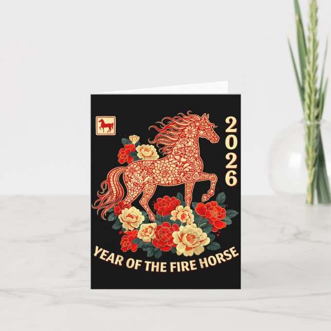 Cartão Happy Chinese Lunar New Year Of The Horse 2026 Kid (Frente)