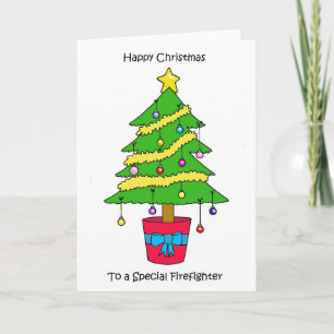 Cartão Happy Christmas to Firefighter Decorative Tree