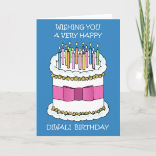 Cartão Happy Diwali Birthday Cake and Candles