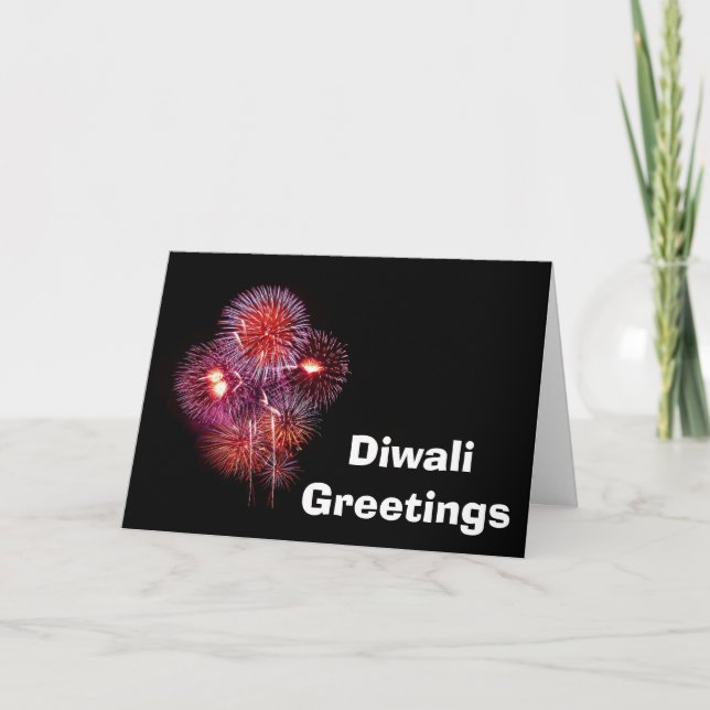 Cartão Happy Diwali com texto personalizado de fogos de a (Frente)