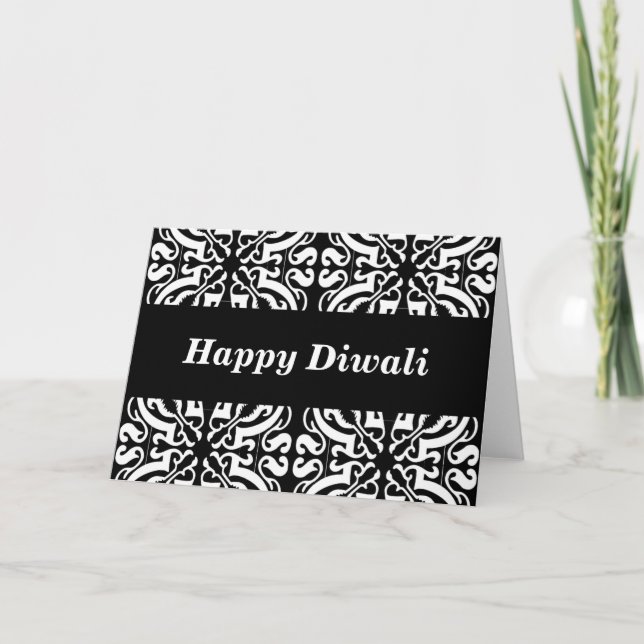 Cartão Happy diwali damask (b & w) (Frente)