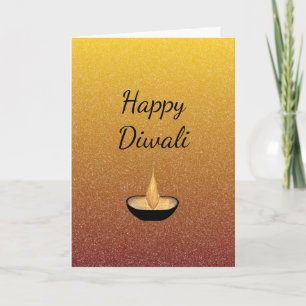 Cartão Happy Diwali Glitter Dourado Elegante Diya Flame