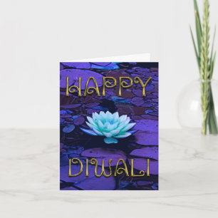 Cartão Happy Diwali Typografia Purple Floral Lotus Flower