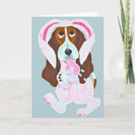 Cartão Happy Easter Basset Hound Easter Bunny