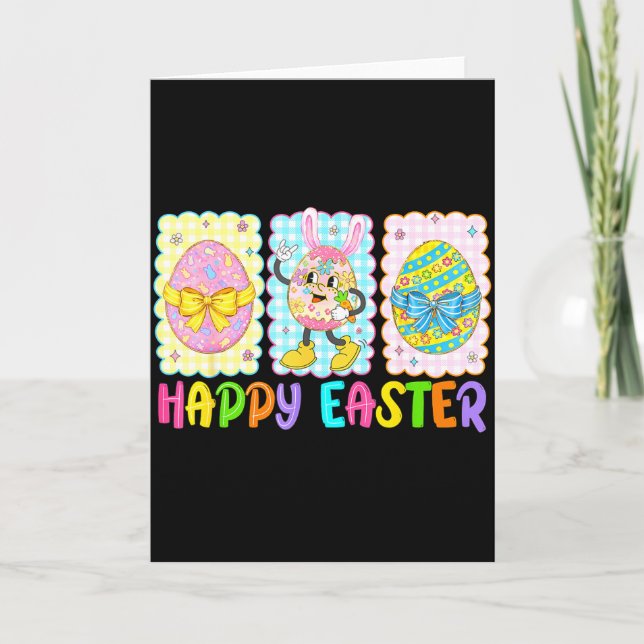 Cartão Happy Easter Coquette Bow Funny Easter Eggs Kids B (Frente)