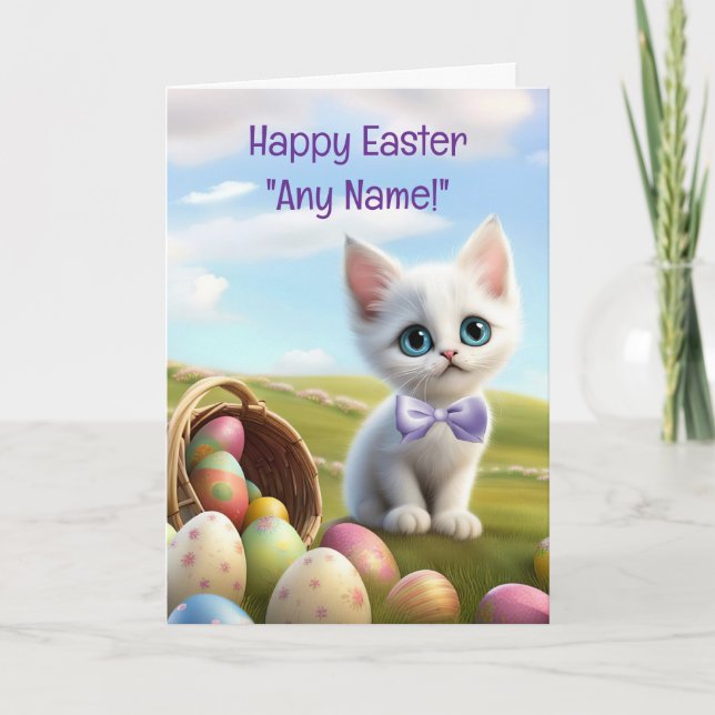 Cartão Happy Easter Custom Name Cute Kitten (Frente)