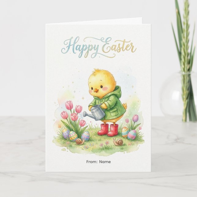 Cartão Happy Easter Cute Chick Spring (Frente)