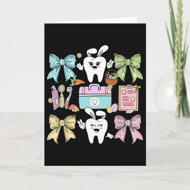 Cartão Happy Easter Dentist Dental Squad Coquette Bow Tee (Frente)