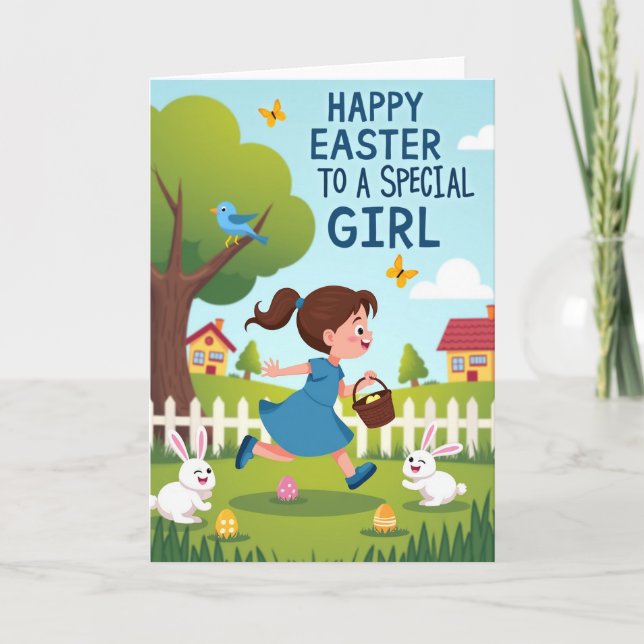 Cartão Happy Easter Egg Hunt Girl Card (Frente)