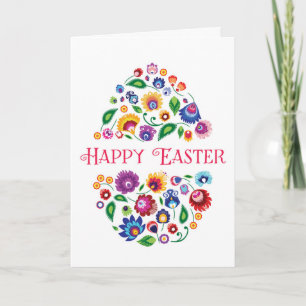 Cartão Happy Easter - folklore inspired card, white