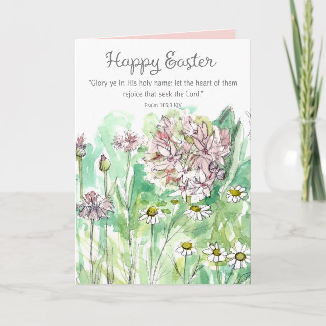 Cartão Happy Easter Psalm 105 Scripture Pink Flowers (Frente)