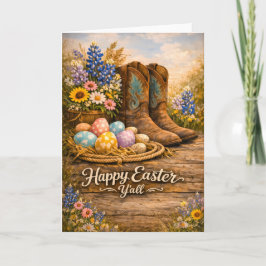 Cartão Happy Easter Y’all Boots & Wildflowers Card