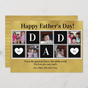 Cartão Happy Father's Day 5 Photo Gold Flat Greeting Card