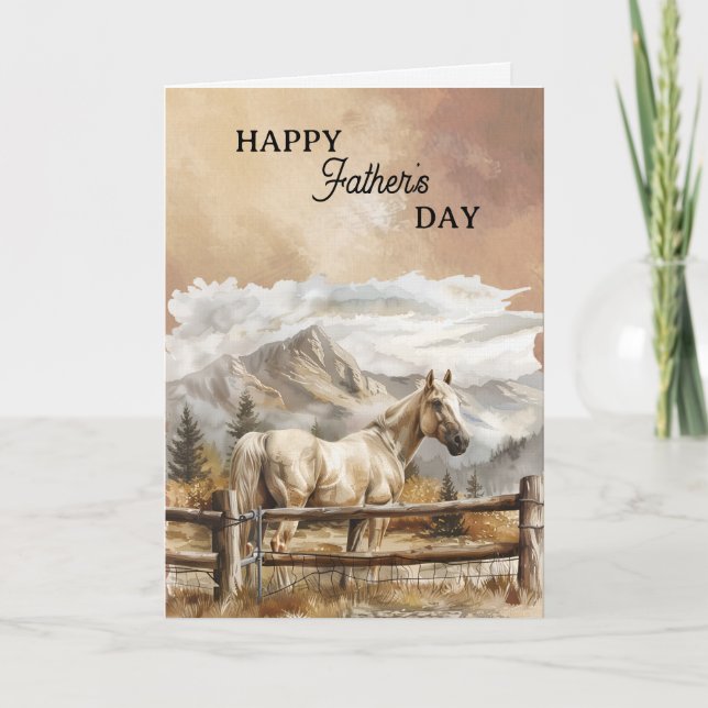 Cartão Happy Father's Day White Horse Mountains Clouds (Frente)