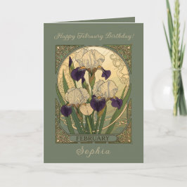 Cartão Happy February Birthday Iris Flowers