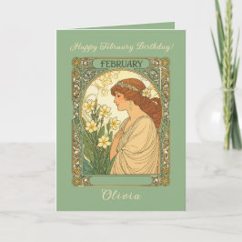 Cartão Happy February Birthday Primrose Flowers Art Nouve