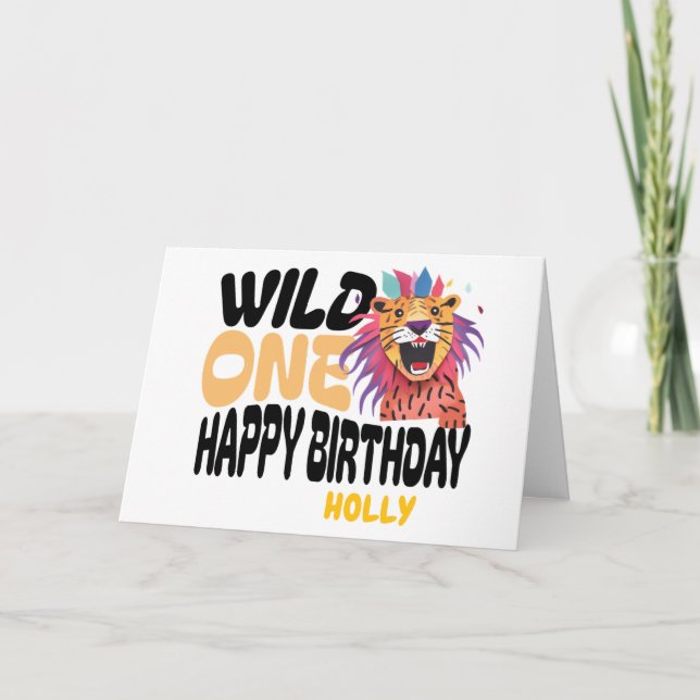 Cartão Happy First Wild One Safari Themed 1st Birthday  (Frente)