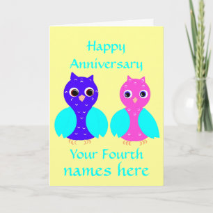 Cartão Happy Fourth Wedding Anniversary Owls Customize