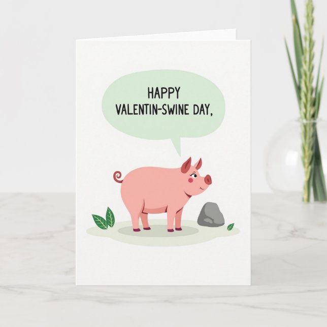 Cartão Happy Funny Pig Valentinswine Day Card (Frente)
