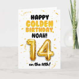 Cartão Happy Golden Birthday, 14th Birthday Card for Teen