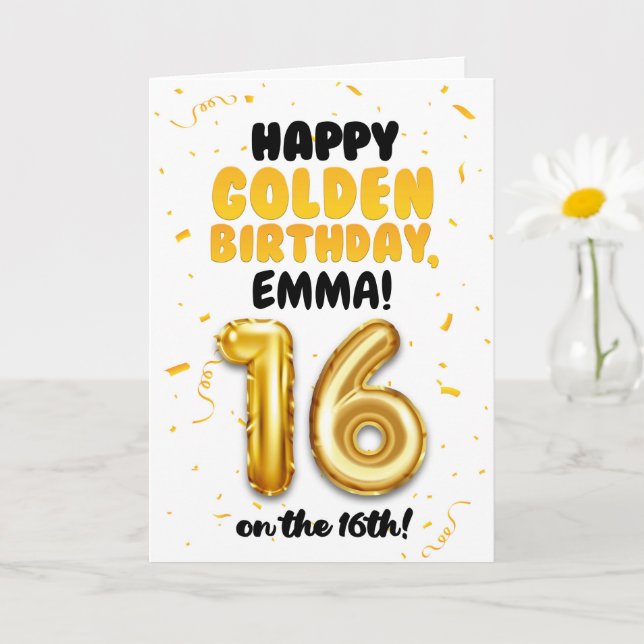 Cartão Happy Golden Birthday, 16th Birthday Card for Teen (Planta pequena)