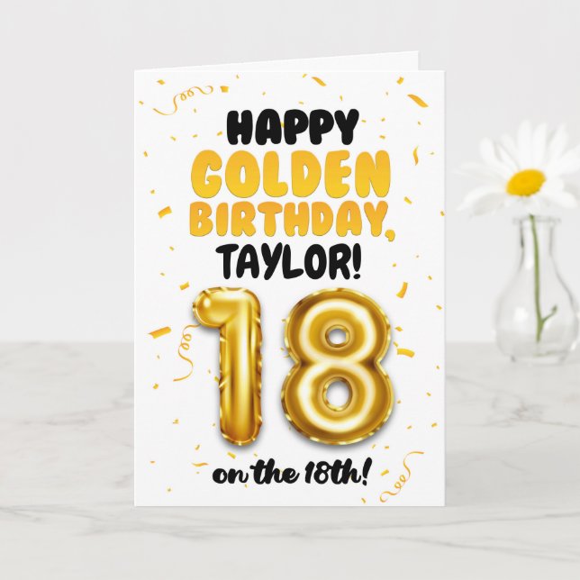 Cartão Happy Golden Birthday, 18th Birthday Card  (Planta pequena)