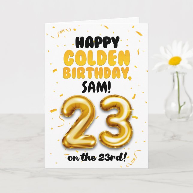 Cartão Happy Golden Birthday, 23rd Birthday Card  (Planta pequena)