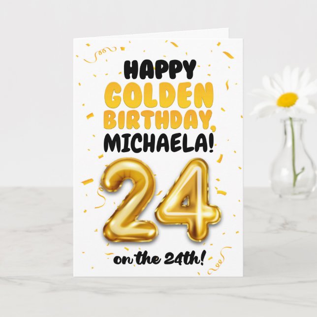 Cartão Happy Golden Birthday, 24th Birthday Card  (Planta pequena)