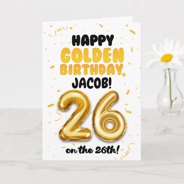 Cartão Happy Golden Birthday, 26th Birthday Card  (Planta pequena)