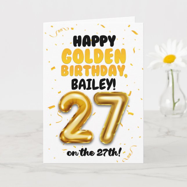 Cartão Happy Golden Birthday, 27th Birthday Card  (Planta pequena)