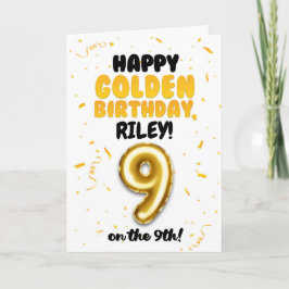 Cartão Happy Golden Birthday, 9th Birthday Card for Kids